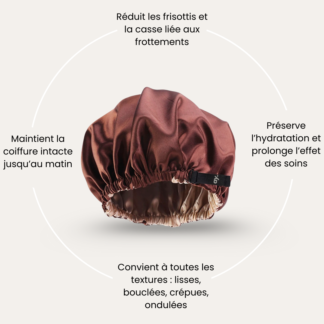 Ayanat Essentiel Nuit – Bonnet en satin double face avec élastique réglable