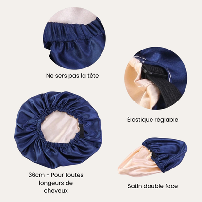 Ayanat Essentiel Nuit – Bonnet en satin double face avec élastique réglable